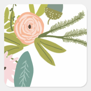 Blommigt och fauna fyrkantigt klistermärke