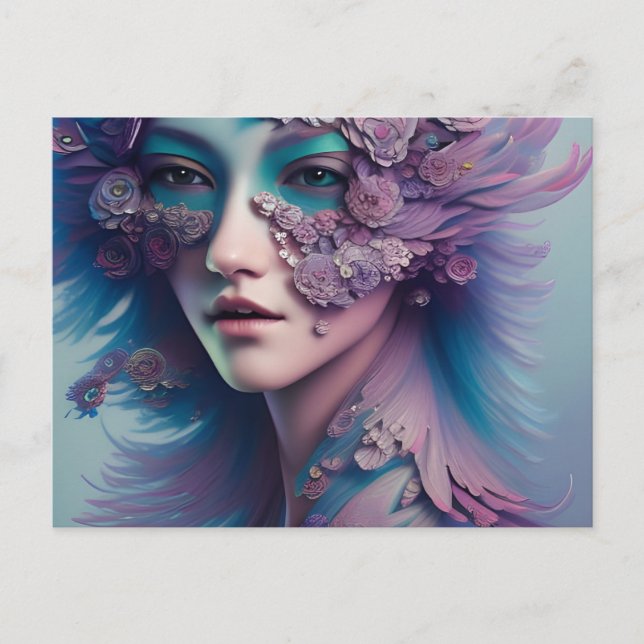 Blommigt och fjädrar vykort (Framsida)