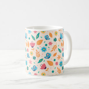 Blommigt och fjäril Mönster Kaffemugg