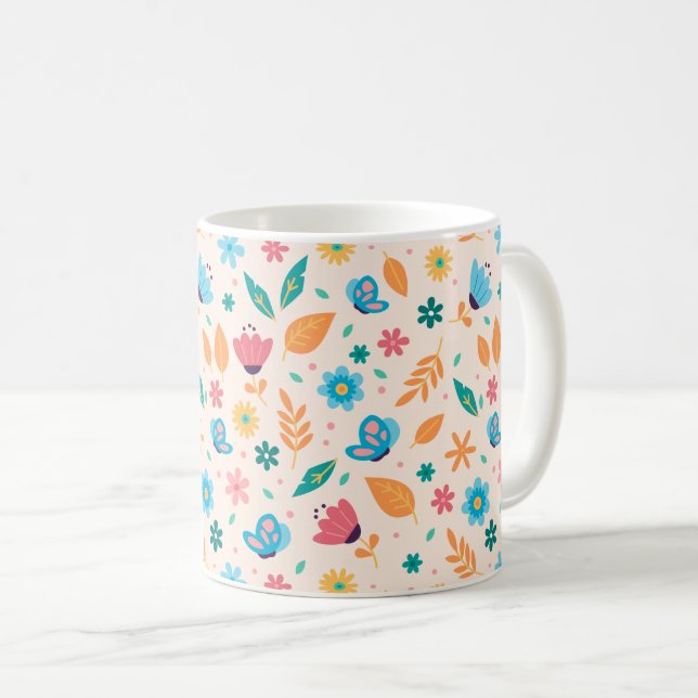 Blommigt och fjäril Mönster Kaffemugg (Framsida höger)