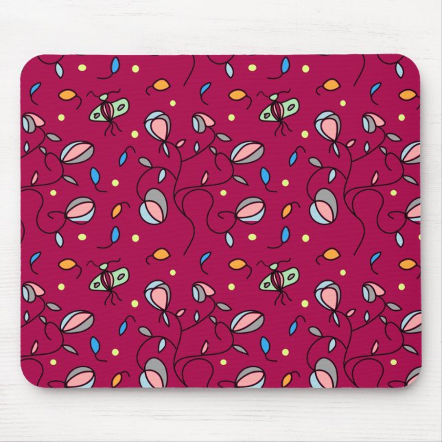 Blommigt och fjäril roligt, sömlös rosa mönster musmatta (Framsidan)