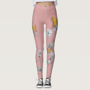 Blommigt och fjärilspapper av rosa och Cute  Leggings
