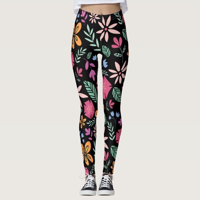 Blommigt och glamm, sömlöst Mönster Leggings (Framsida)