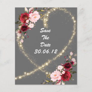 blommigt och glitter hjärta, spara datumet