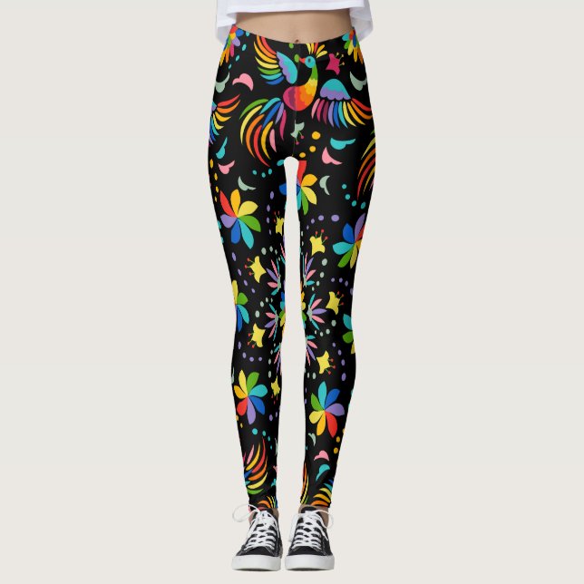 Blommigt och glöd, sömlös Mönster-sommar Leggings (Framsida)