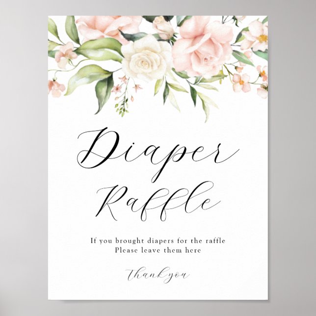  Blommigt och Grey Diaper Raffle Sign Poster (Framsidan)