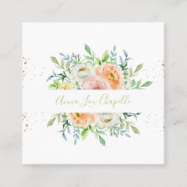  blommigt och grönt för vattenfärg fyrkantigt visitkort