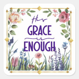 Blommigt och Guld Grace Fyrkantigt Klistermärke