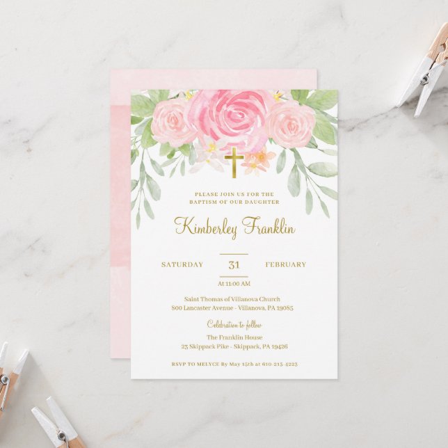  Blommigt och guldböljeflickors baptism Inbjudningar (Fram/Back In Situ)