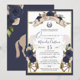 Blommigt och hästar Charro Quinceanera, blå Ro Inbjudningar
