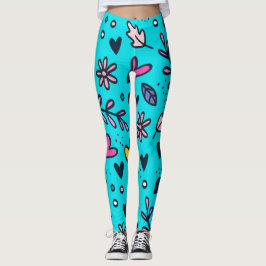 Blommigt- och hjärtklappning leggings