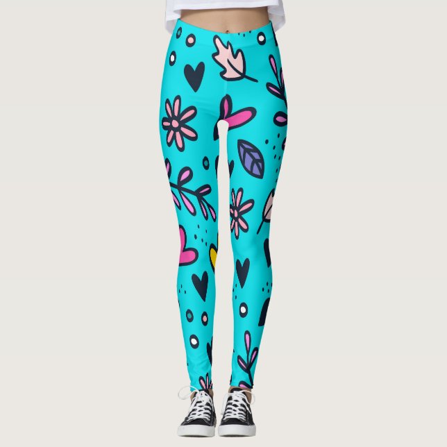 Blommigt- och hjärtklappning leggings (Framsida)