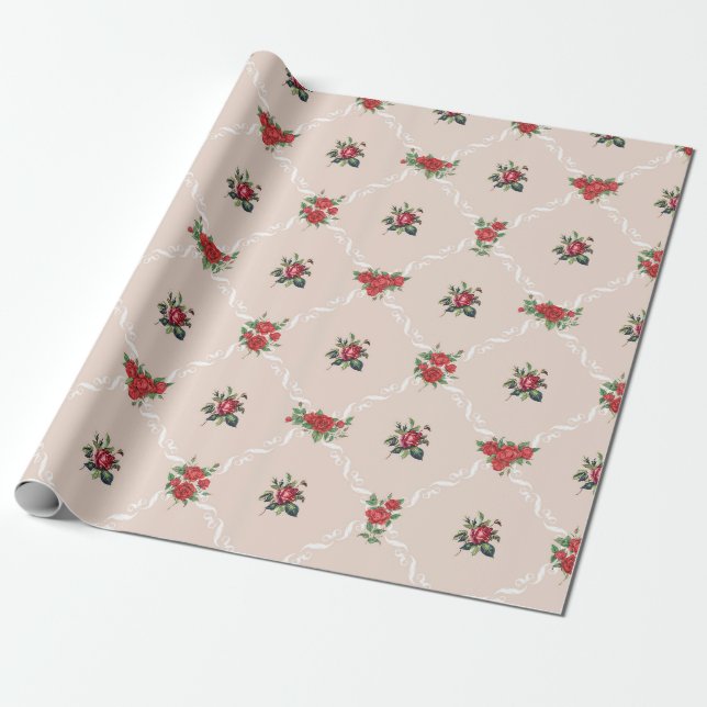 Blommigt och Lattice Sweet Valentine Presentpapper (Utrullad)