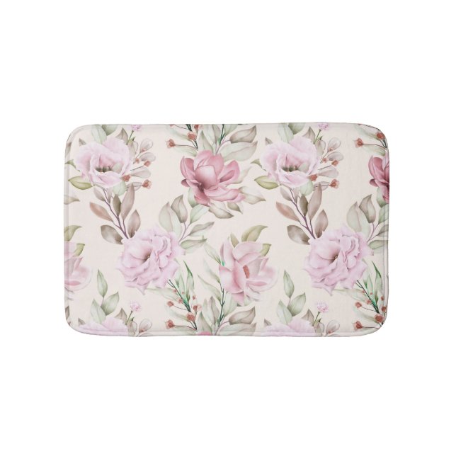 Blommigt och löv för målarfärg i sömlöst mönster badrumsmatta (Framsidan)