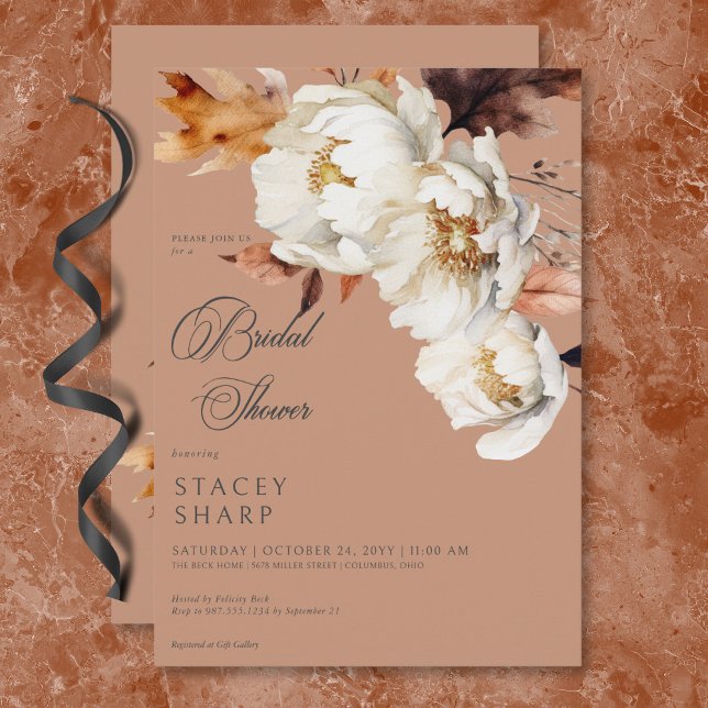 Blommigt och Löv för Rustik & Cream Fall Inbjudningar (Rustic Rust & Cream Fall Floral & Leaves Shower Invitation)