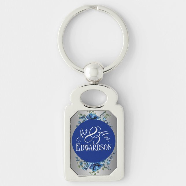 Blommigt och metalisk Silver, roterande nyckelkedj Rektangulärt Silverfärgad Nyckelring (Framsidan)