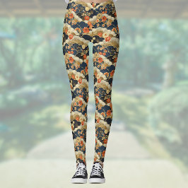 Blommigt och moln för japanska Stil Retro Teal och Leggings