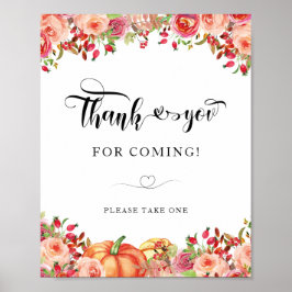 Blommigt och orange Pumpkins Tack för att du kom Poster