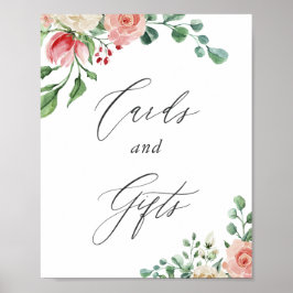 Blommigt- och presentkort för vattenfärg i Rosa ro Poster