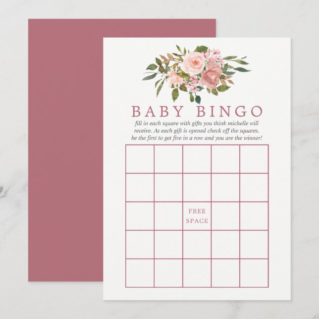 Blommigt  och Ro Guld Babykläder Baby Bingo Inbjudningar (Fram/baksida)