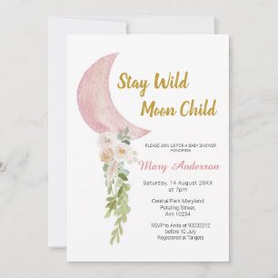 Blommigt och Rosa Måne Baby Shower Inbjudningar