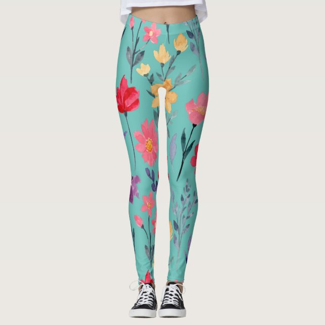 Blommigt och sömlös Mönster Leggings (Framsida)