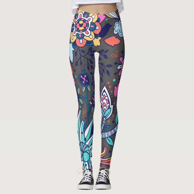 Blommigt och sömlös Mönster Vår Cute Leggings (Framsida)