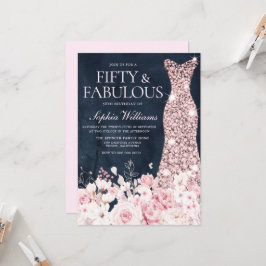 Blommigt- och tryckmarin 50:e Födelsedagsfesten Inbjudningar