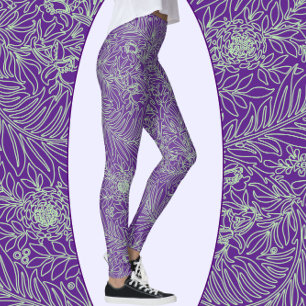 Blommigt och vinning av lila och Grönt Leggings