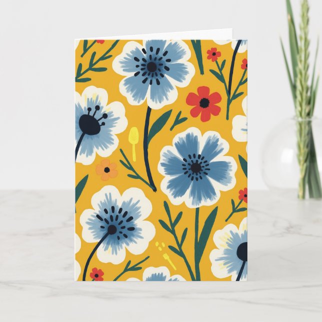 Blommigt Ocker Mönsterkort Kort (Framsida)