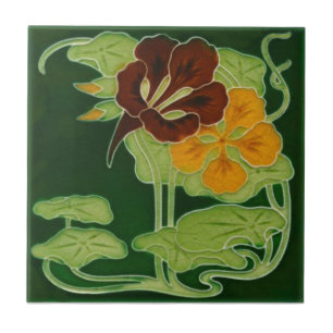 Blommigt Olivant c 1900 Reproduction Kakelplatta