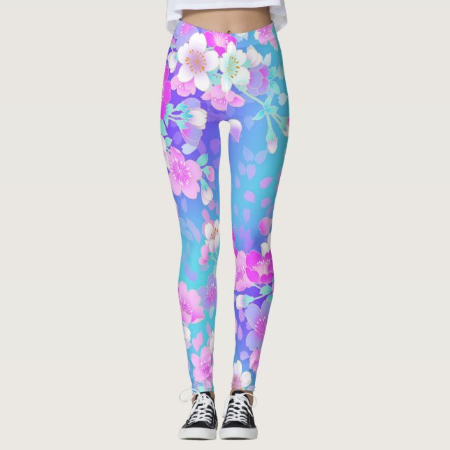 Blommigt om blått leggings (Framsida)