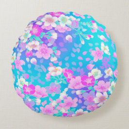 Blommigt om blått rund kudde
