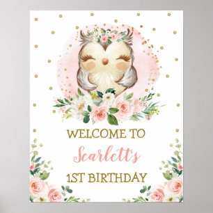Blommigt om Rosa i baby vid Guld vid Ugglan, föde Poster