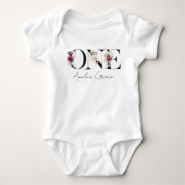 Blommigt ONE Flicka 1st Birthday + Namn Outfit T Shirt