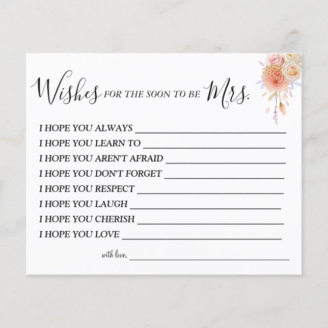 Blommigt Önskemål för att Soon ska bli mrs Card Flygblad (Framsidan)