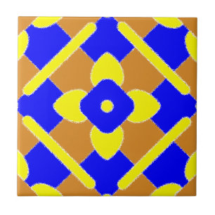 Blommigt Orange Blue and Gult Spain Tile Kakelplatta