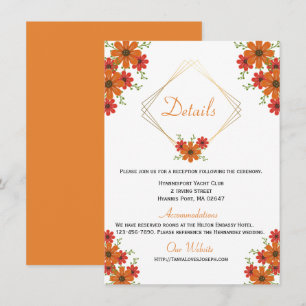 Blommigt Orange Bröllop Detaljer Land Fall Rustic Inbjudningar