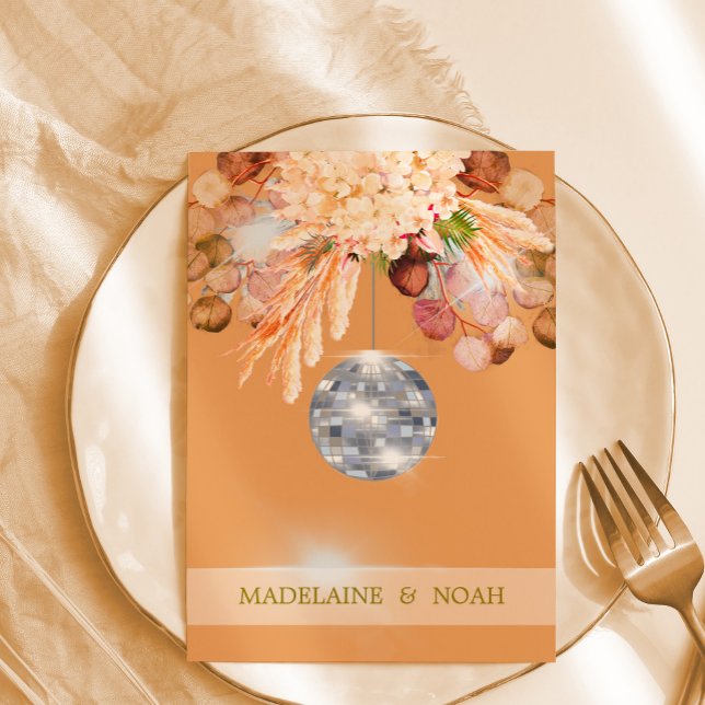 Blommigt Orange Disco Boll Elegant bröllop Rehears Inbjudningar (Skapare uppladdad)