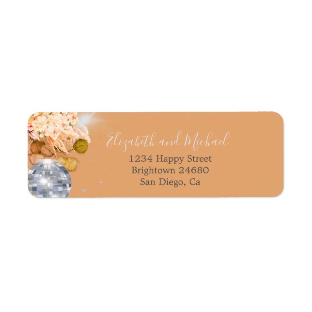 Blommigt Orange Eucalyptus Elegant Disco Returadress Etikett (Framsidan)