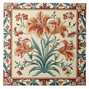 Blommigt Orange Flowers Kakelplatta