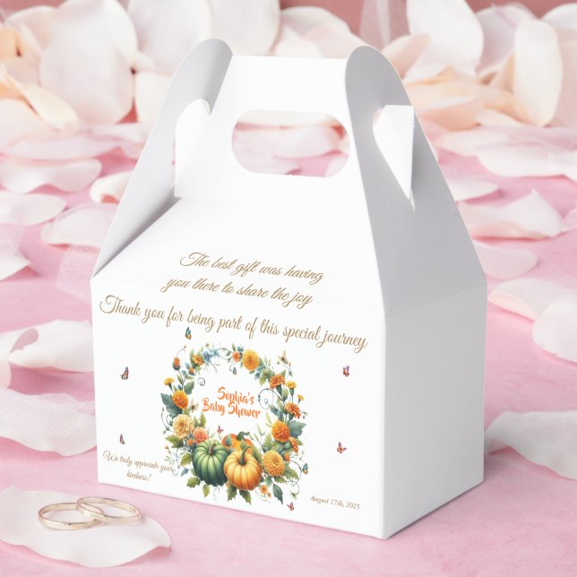 Blommigt Orange för höstGrönt  Pumpkin Baby Shower Presentaskar (Bröllop)