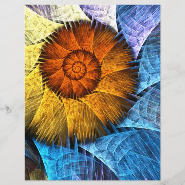 Blommigt Orange Gult Blått Abstrakt Art Letterhead (Framsida)