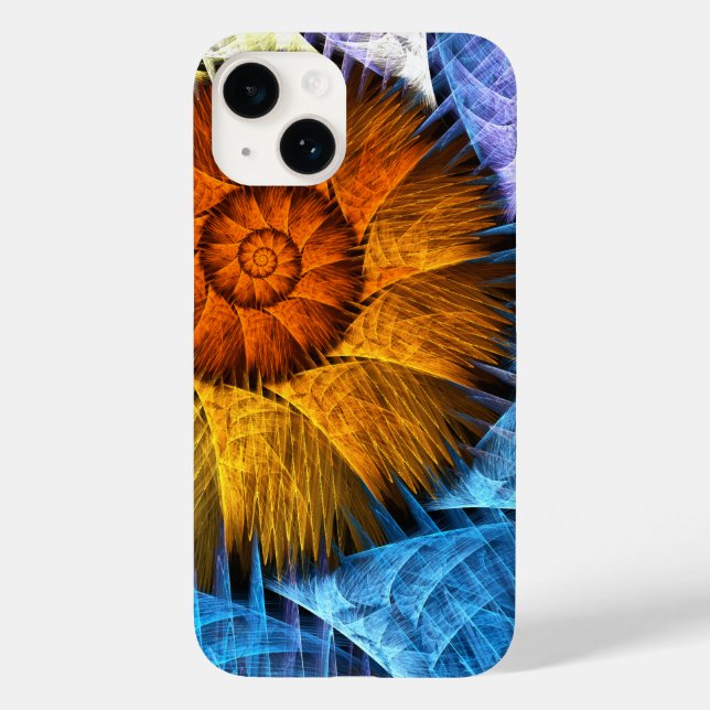 Blommigt Orange Gult Blue Abstrakt Art (Baksida)