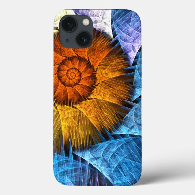 Blommigt Orange Gult Blue Abstrakt Art (Baksida)