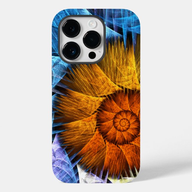 Blommigt Orange Gult Blue Abstrakt Art (Baksida)