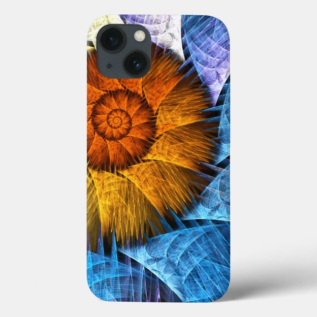 Blommigt Orange Gult Blue Abstrakt Art (Baksida)
