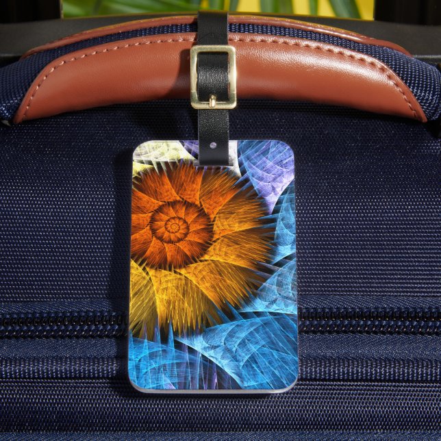 Blommigt Orange Gult Blue Abstrakt Art Adress Bagagebricka (Framsida Insitu 2)