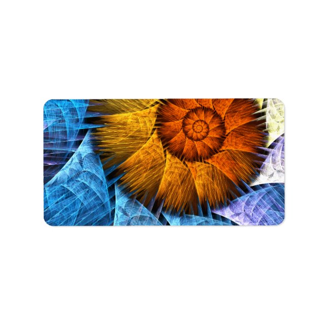 Blommigt Orange Gult Blue Abstrakt Art Adressetikett (Framsidan)