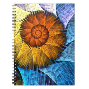 Blommigt Orange Gult Blue Abstrakt Art Anteckningsbok